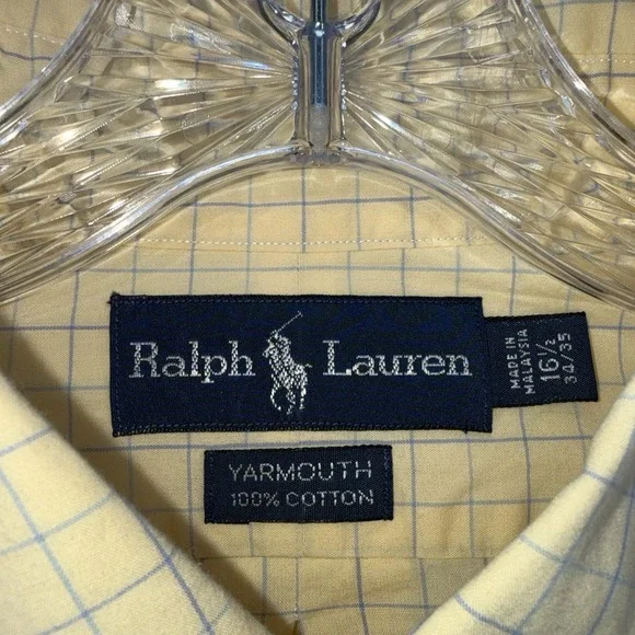 Ralph Lauren Yarmouth Mens 16.5 34/35 Yellow Blue Grid Check Shirt - Picture 4 of 8
